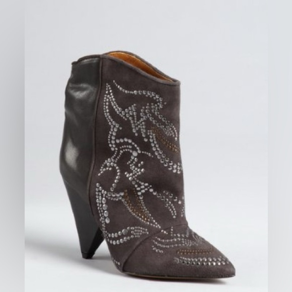 Vintage Isabel Marant studded suede Memphis bootie brown Ankle Boots 8 bedazzled